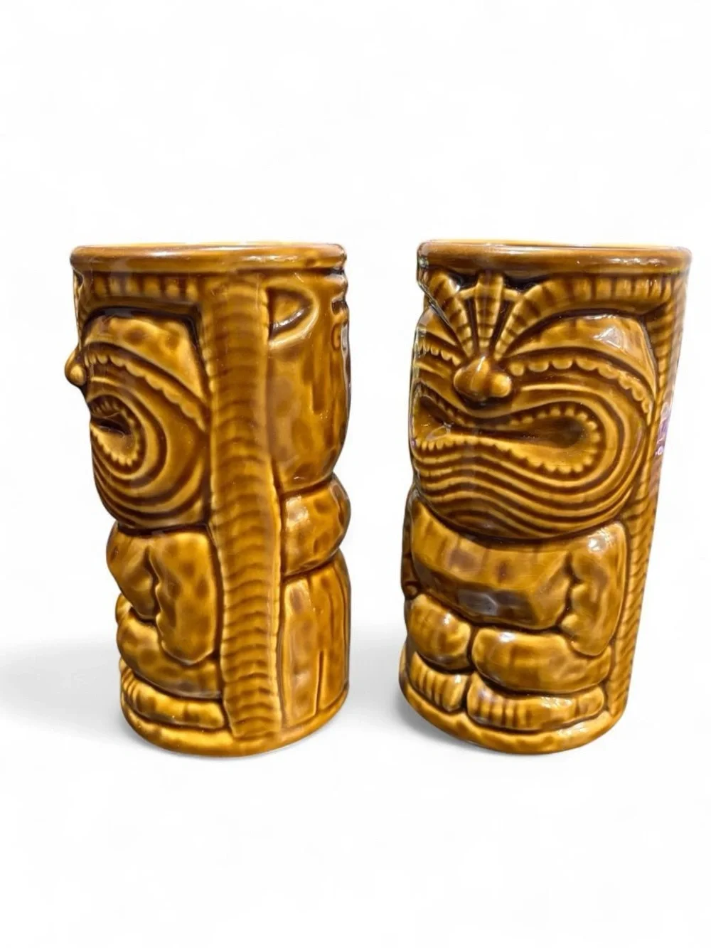 Pair of Vintage Germaine's Luau Hawaii Ceramic Tiki Mugs (2010 KC)